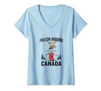 Mujer Falcon Alrededor & Descubriendo - Funny Canada Beaver Canadian Camiseta Cuello V