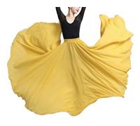 Mujer Falda de Chifón Reversible De Doble Cara Moderno para Práctica de Baile Flamenco Fluida de Ballet con Círculo Completo Swing Grande de 720 Grados De Danza Blanco Amarillo L