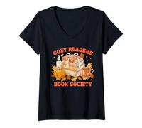 Mujer Fall Bibliophile Cozy Readers Book Society tee Camiseta Cuello V