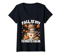 Mujer Fall Cat Graphic For Kitten Lover Fall Is My Favorite Color Camiseta Cuello V