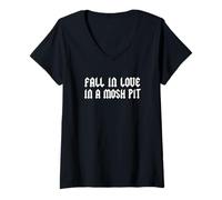 Mujer Fall In Love In A Mosh Pit Parodia Heavy Metal Retro Humor Camiseta Cuello V