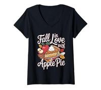 Mujer Fall In Love with Apple Pie Autumn Dessert Camiseta Cuello V