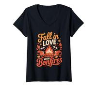 Mujer Fall In Love with Bonfires Cozy Vibes Camiseta Cuello V