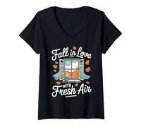 Mujer Fall In Love with Fresh Air Autumn Window Leaves Camiseta Cuello V