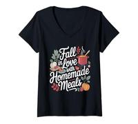 Mujer Fall In Love with Homemade Meals Autumn Kitchen Camiseta Cuello V