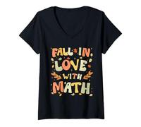Mujer Fall in Love with Math Thanksgiving Teacher Autumn Math Camiseta Cuello V