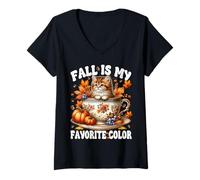 Mujer Fall Is My Favorite Color Cute Autumn Kitten For Cat Grandma Camiseta Cuello V