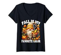 Mujer Fall Is My Favorite Color Thanksgiving GNOME with Fall Vibes Camiseta Cuello V