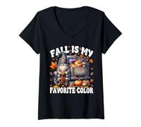 Mujer Fall Is My Favorite Color with Autumn GNOME Pumpkin Truck Camiseta Cuello V