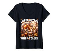 Mujer Fall Puppy Autumn Vibes Cozy Season For Golden Retriever Dad Camiseta Cuello V