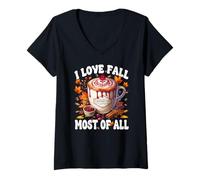 Mujer Fall Saying For Coffee Lover Women I Love Fall Most of All Camiseta Cuello V