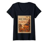 Mujer Fall Vibes Bad Day to Be a Pumpkin Camiseta Cuello V