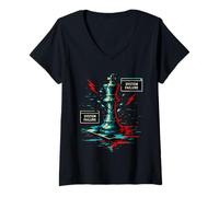 Mujer Falla del sistema Chess King Glitch Art Ajedrez Jugador Camiseta Cuello V