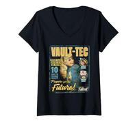 Mujer Fallout Video Game Vault-Tec Magazine Cover Pinup Retro Camiseta Cuello V
