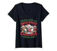 Mujer Familia a Juego Chilling Silly Goose Christmas Crew 2025 Camiseta Cuello V