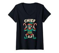 Mujer Familia a Juego Elf Chief Elf Fun Mens Christmas Group Camiseta Cuello V