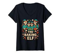 Mujer Familia a Juego Elf The Baking Elf Womens Christmas Holiday Camiseta Cuello V