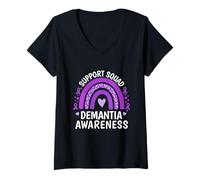 Mujer Familia Alzheimers Rainbow Support Squad Demencia Concientización Camiseta Cuello V