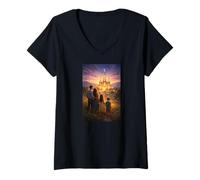 Mujer Familia Caminando hacia la Escena del Templo Camino Eterno mormón Camiseta Cuello V