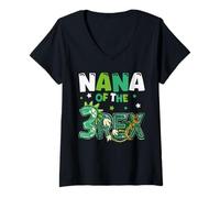 Mujer Familia de Dinosaurios de cumpleaños Nana of The Three Rex Camiseta Cuello V