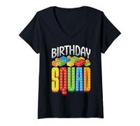 Mujer Familia de Fuentes Birthday Squad Matching Brick Builder Camiseta Cuello V