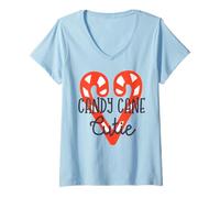 Mujer Familia de Fuentes Candy Cane Cutie Christmas Matching Camiseta Cuello V