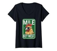 Mujer Familia de Fuentes Key West Florida Rooster Chicken Mile Zero Marker Camiseta Cuello V