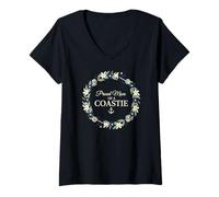 Mujer Familia de Fuentes Proud Mom of a Coastie Anchor Floral Wreath Camiseta Cuello V