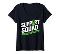 Mujer Familia de fuentes Support Squad Liver Cancer Awareness Green Ribbon Camiseta Cuello V