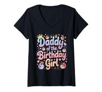 Mujer Familia de Mariquitas Daddy of The Birthday Girl Camiseta Cuello V