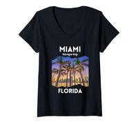 Mujer Familia de Vacaciones de Verano en Miami Florida Souvenir Travel USA Camiseta Cuello V