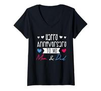 Mujer Familia del Día de los Padres, Feliz Aniversario A Mi Mamá Y Papá Camiseta Cuello V