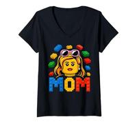 Mujer Familia Mamá Maestro Constructor Ladrillos Bloques Día de la Madre Camiseta Cuello V