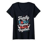 Mujer Familia Que Hace Bolos Juntos Rolls Together Bowling Camiseta Cuello V