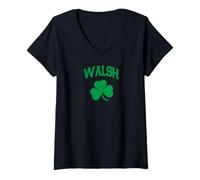 Mujer Familia Walsh Apellido Trébol irlandés Día de San Patricio Patrimonio Camiseta Cuello V