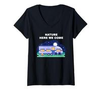 Mujer Family Camping Vacation Trip - Nature Here We Come Camiseta Cuello V