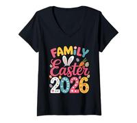 Mujer Family Easter 2026 Cute Bunny Ears Egg Hunt Spring Holiday Camiseta Cuello V