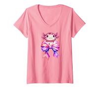 Mujer Family Happy Pets - Ajolote con lazo rosa Camiseta Cuello V