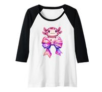 Mujer Family Happy Pets - Ajolote con lazo rosa Camiseta Manga Raglan