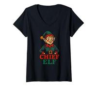 Mujer Family Matching Elf Chief Elf Fun Fun Navidad para Hombre Camiseta Cuello V
