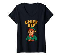 Mujer Family Matching Elf Chief Elf Fun Fun Navidad para Hombre Camiseta Cuello V