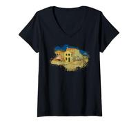 Mujer Famoso arte vintage: Yellow House de Van Gogh Camiseta Cuello V