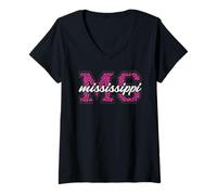 Mujer Fanart Vintage con Estampado de Leopardo para el Día del Juego de Misisipi Camiseta Cuello V