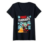 Mujer Fangs and Flashlights Funny Vampires Ghost Hunting Halloween Camiseta Cuello V