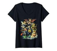 Mujer Fantasía Gatos Magos Hada Medieval RPG Gamer Cat Lover Camiseta Cuello V