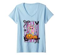 Mujer Fantasma Adorable Lazo coqueto Retro de los 90 y2k Chicas Camiseta Cuello V