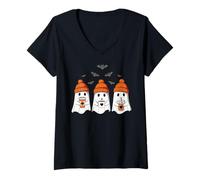 Mujer Fantasma Bebiendo Café Hielo Café Calabaza Halloween O Camiseta Cuello V