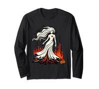 Mujer Fantasma con corazón y Llamas góticas Manga Larga