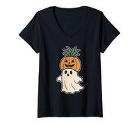 Mujer Fantasma con Corona de Calabaza Camiseta Cuello V