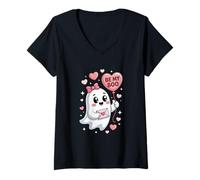Mujer Fantasma con Globo de corazón y gráfico de Carta de Camiseta Cuello V